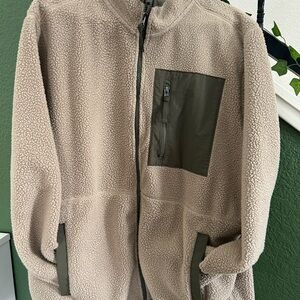 Cozy Beige Fleece Zip Up Jacket